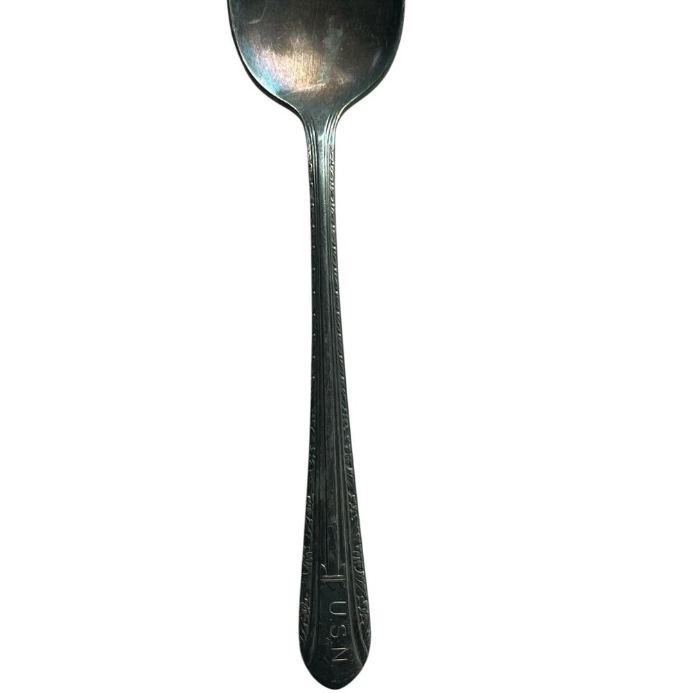 Vintage USN Silver Plated Spoon WM Rogers Sectional IS 7.5" USA Military Navy